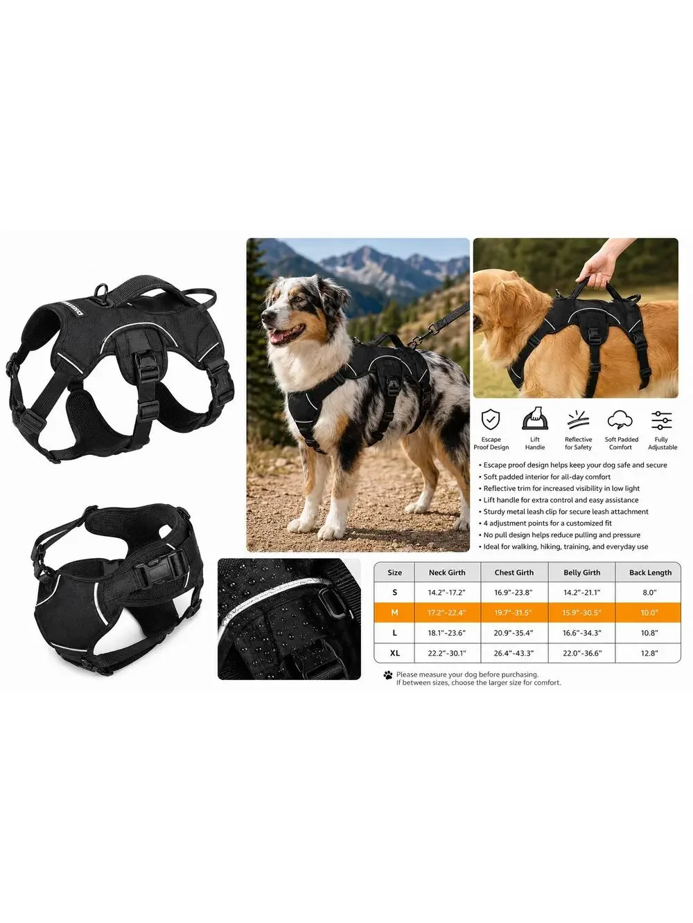 Rabbitgoo Escape Proof Dog Harness – XL (Extra Large) – Black